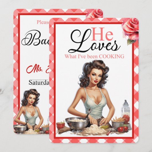 Retro Roze Pin-up Uitnodigingen voor Bachelorettef (Voorkant / Achterkant)