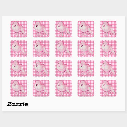 Retro roze poedel Gingham Stickers (Vel)