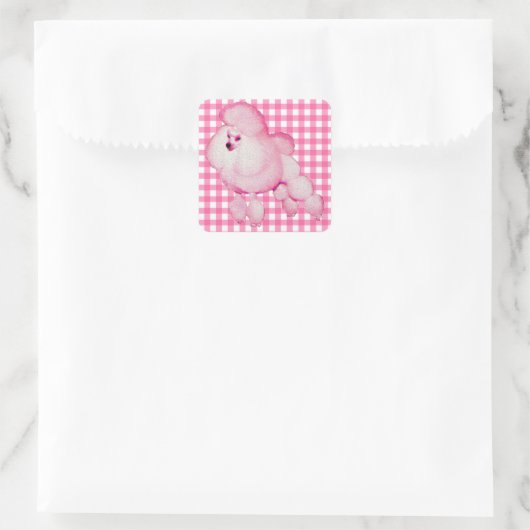 Retro roze poedel Gingham Stickers (Tas)