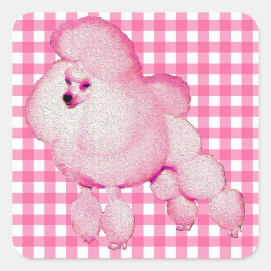 Retro roze poedel Gingham Stickers (Voorkant)