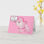Retro Roze Poedel Gingham Verjaardag Wenskaart Kaart (Gele Bloem)