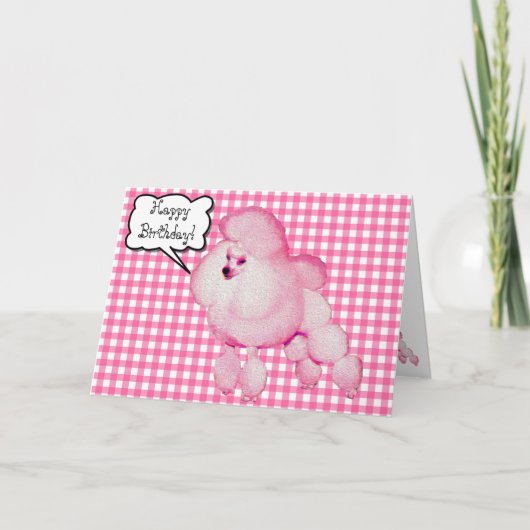 Retro Roze Poedel Gingham Verjaardag Wenskaart Kaart (Voorkant)