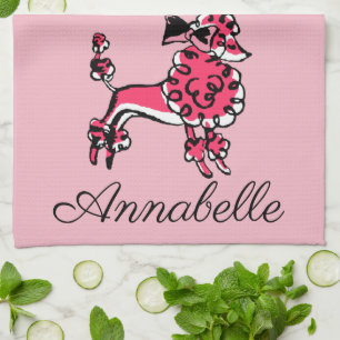 Retro Roze Poedels personaliseren Theedoek