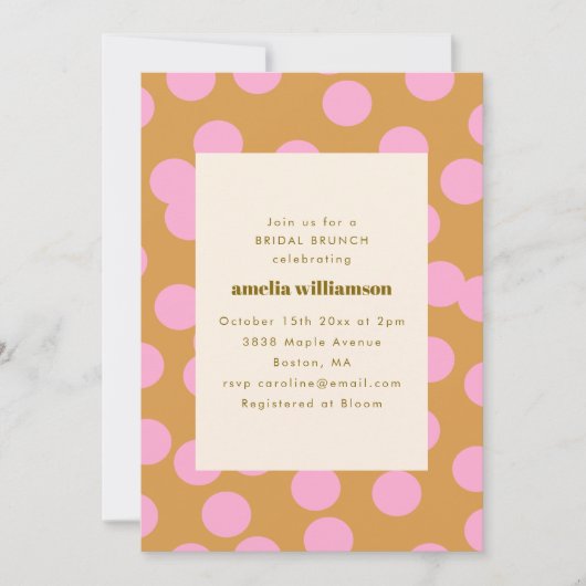 Retro Roze Polka Dot Bruids Brunch Douche Modern Kaart (Voorkant)