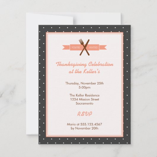 Retro roze polka dots lijst gastvrouw diner kaart (Voorkant)