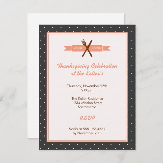 Retro roze polka dots lijst gastvrouw diner kaart (Voorkant / Achterkant)