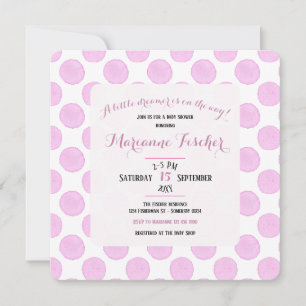Retro roze polka stippen meisje babyshower uitnodi
