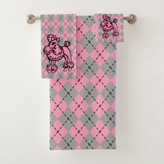Retro Roze Poodle Bad Handdoeken Set Cadeau (Insitu)