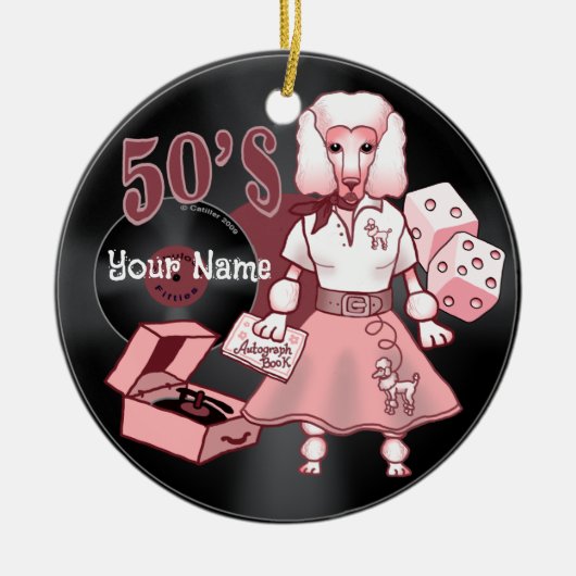 Retro Roze Poodle Ornament (Voorkant)