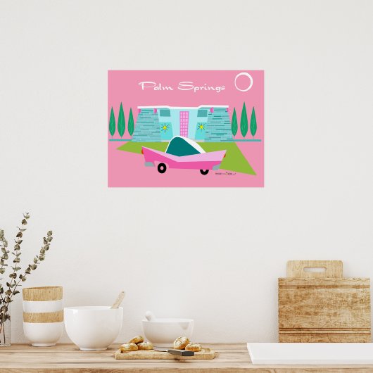Retro Roze Poster met handpalmen (Keuken)