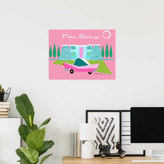 Retro Roze Poster met handpalmen (Thuiskantoor)