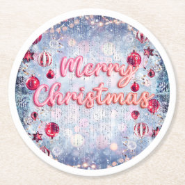 Retro Roze Prettig Kerstfeest Ronde Kartonnen Onderzetter
