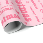 Retro Roze prettige kerst, vredes- en liefdespatro Cadeaupapier (Rol Hoek)