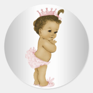 Retro Roze Prinses Baby Borrelstickers Ronde Sticker