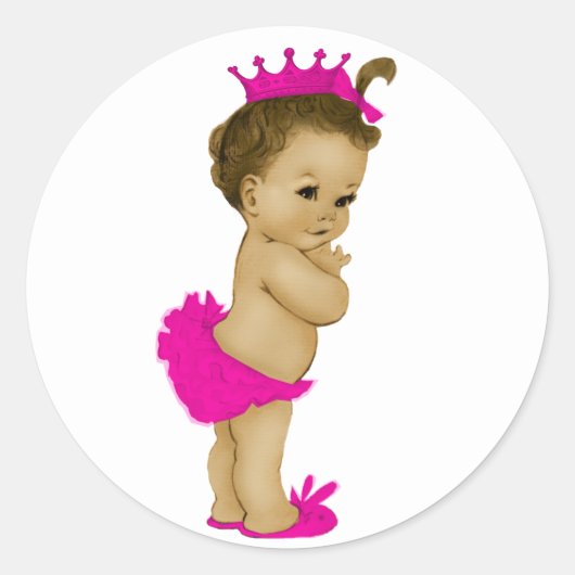 Retro Roze Prinses Baby Borrelstickers Ronde Sticker (Voorkant)