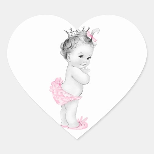 Retro Roze Prinses Baby Shower Stickers (Voorkant)