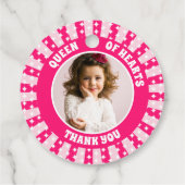 Retro roze Queen of Hearts Verjaardagsfoto Bedankjes Labels (Achterkant)