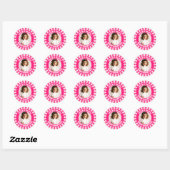 Retro roze Queen of Hearts Verjaardagsfoto Ronde Sticker (Vel)
