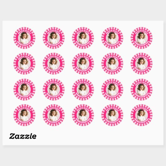 Retro roze Queen of Hearts Verjaardagsfoto Ronde Sticker (Vel)
