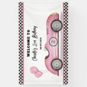 Retro Roze Race Auto Twee Snel Meisje Verjaardag W Spandoek (Verticaal)