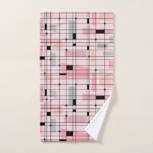 Retro roze raster en set handdoeken Starbursts (Handdoek)