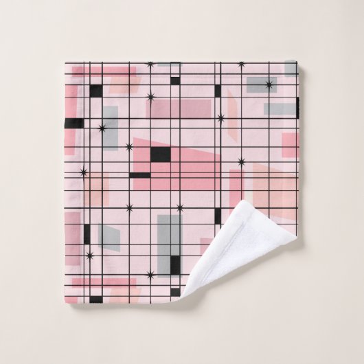 Retro roze raster en set handdoeken Starbursts (Wasdoekje)