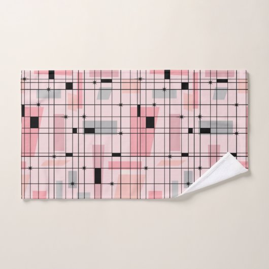 Retro roze raster en set handdoeken Starbursts (Handdoek)