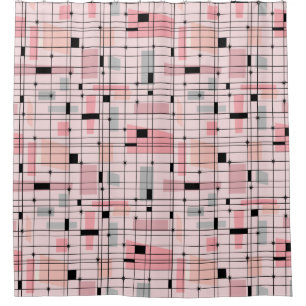 Retro roze raster en Starbursts Shower Curtain Douchegordijn