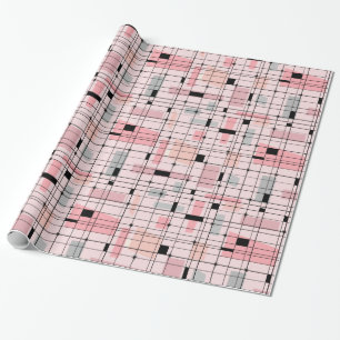 Retro Roze raster en Starbursts Verpakkend papier