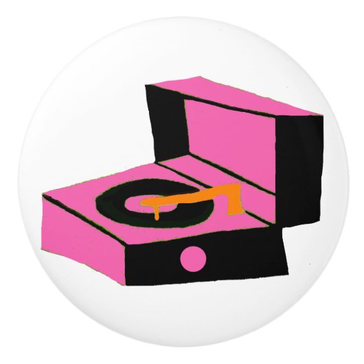 Retro Roze Record Player Keramische Pull Knop (Voorkant)