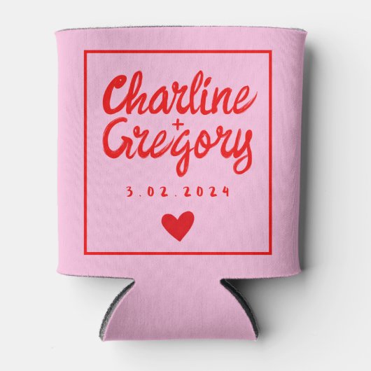 Retro Roze &Red Handwriting Wedding Koelbox Blikjeskoeler (Voorkant)