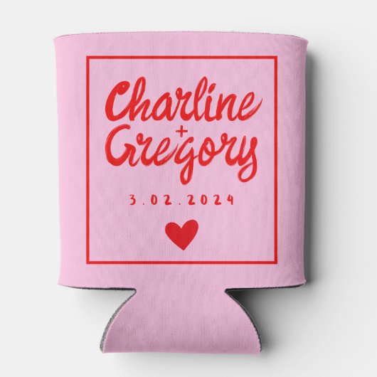 Retro Roze &Red Handwriting Wedding Koelbox Blikjeskoeler (Achterkant)