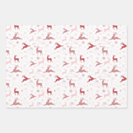 Retro Roze rendierbomen en kerstbomen Inpakpapier Vel (Voorkant 3)