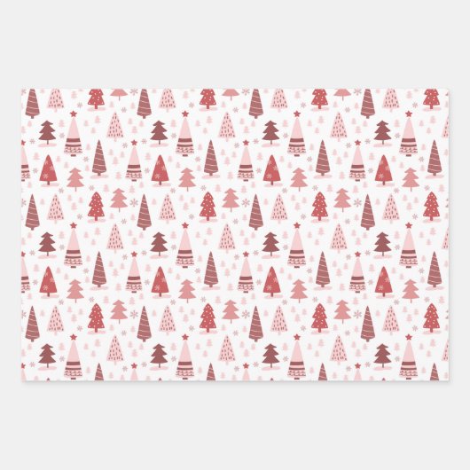 Retro Roze rendierbomen en kerstbomen Inpakpapier Vel (Voorkant 2)