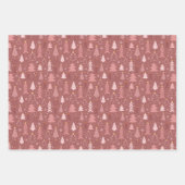 Retro Roze rendierbomen en kerstbomen Inpakpapier Vel (Voorkant)