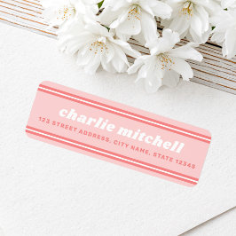 Retro roze retouradres met aardbeiensmaak etiket