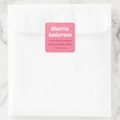 Retro roze retouradres vierkante sticker (Tas)