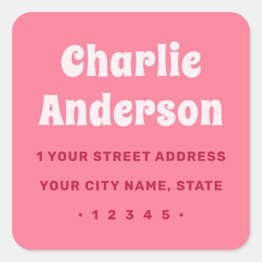 Retro roze retouradres vierkante sticker (Voorkant)