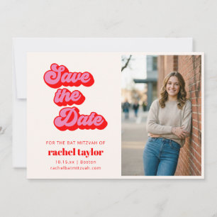 Retro Roze Rode Bat Mitzvah Foto Save The Date