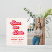 Retro Roze Rode Bat Mitzvah Foto Save The Date (Staand voorkant)