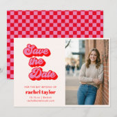 Retro Roze Rode Bat Mitzvah Foto Save The Date (Voorkant / Achterkant)