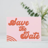 Retro Roze Rode Boog Bruiloft Save The Date Briefk Kaart (Staand voorkant)
