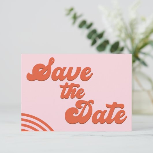 Retro Roze Rode Boog Bruiloft Save The Date Briefk Kaart (Staand voorkant)