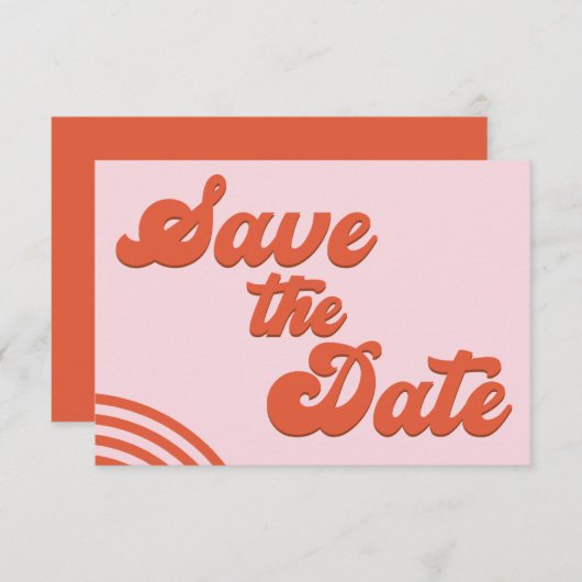 Retro Roze Rode Boog Bruiloft Save The Date Briefk Kaart (Voorkant / Achterkant)