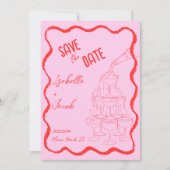 Retro Roze Rode Champagne Toren Wave Save the Date Kaart (Voorkant)