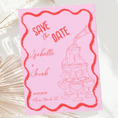 Retro Roze Rode Champagne Toren Wave Save the Date Kaart