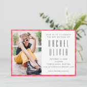 Retro Roze Rode Checkerboard Bat Mitswa Foto Kaart (Staand voorkant)