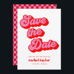 Retro Roze Rode Checkerboard Bat Mitzvah Save The Date<br><div class="desc">Retro Mod Groovy Bold Roze Rode Checkerboard Bat Mitswa Save the Date</div>