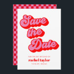 Retro Roze Rode Checkerboard Bat Mitzvah Save The Date<br><div class="desc">Retro Mod Groovy Bold Roze Rode Checkerboard Bat Mitswa Save the Date</div>