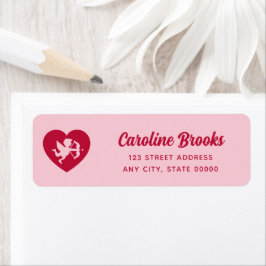 Retro Roze Rode Cupido Hart Trouw Retouradres Etiket
